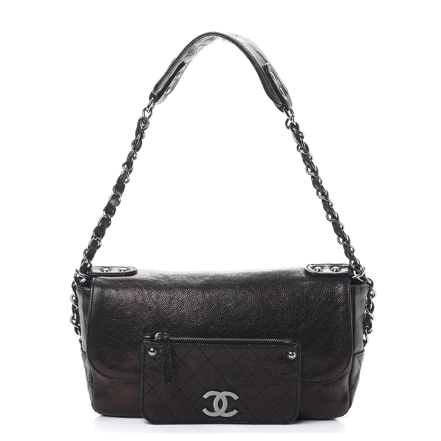 Metallic Glazed Caviar Small Pocket In The City Shoulder Bag Bronze