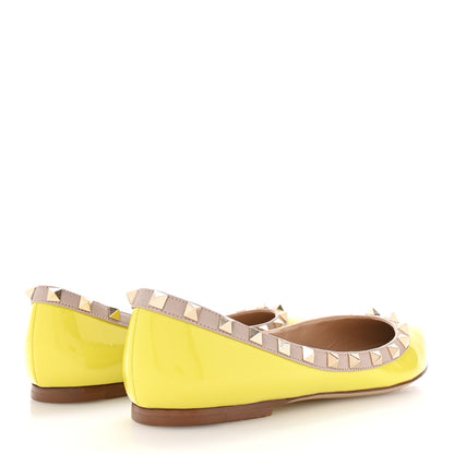 Valentino Garavani Patent Nappa Rockstud Ballerina Flats 38 Acid Yellow 5 of 9