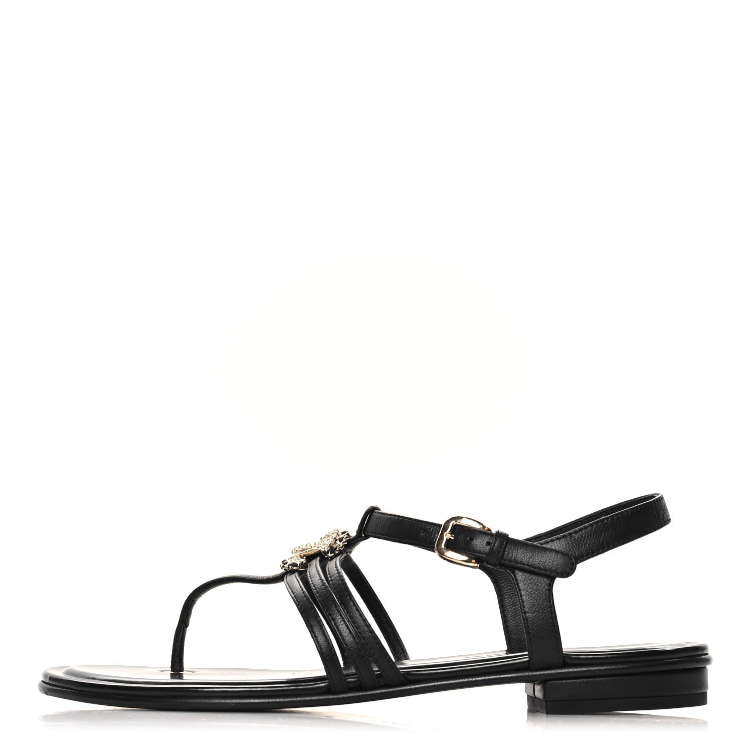 Chanel Lambskin Pearl Crystal CC Thong Sandals 38.5 Black 1 of 9