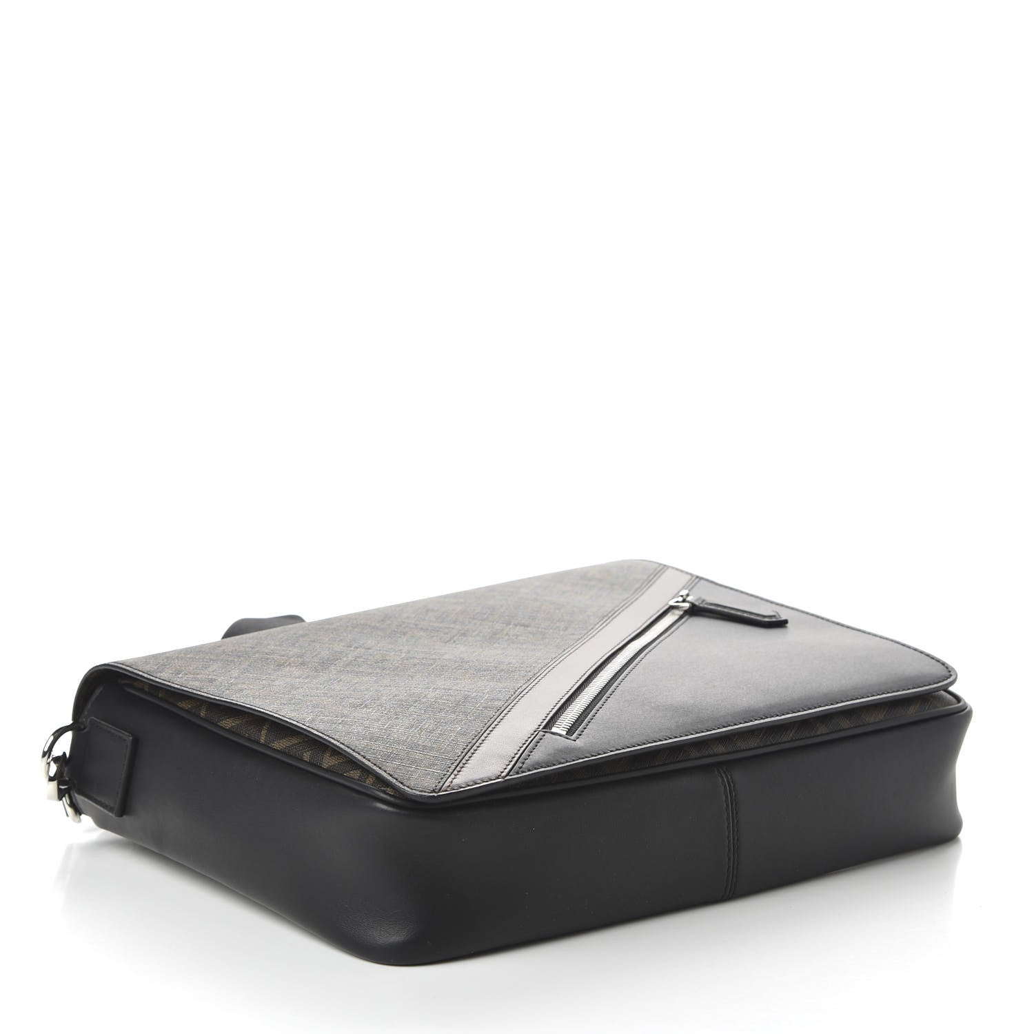 Fendi Glazed Fabric Vitello Liberty FF 1974 Diagonal New Messenger Flap Tobacco Moresco Black 4 of 10