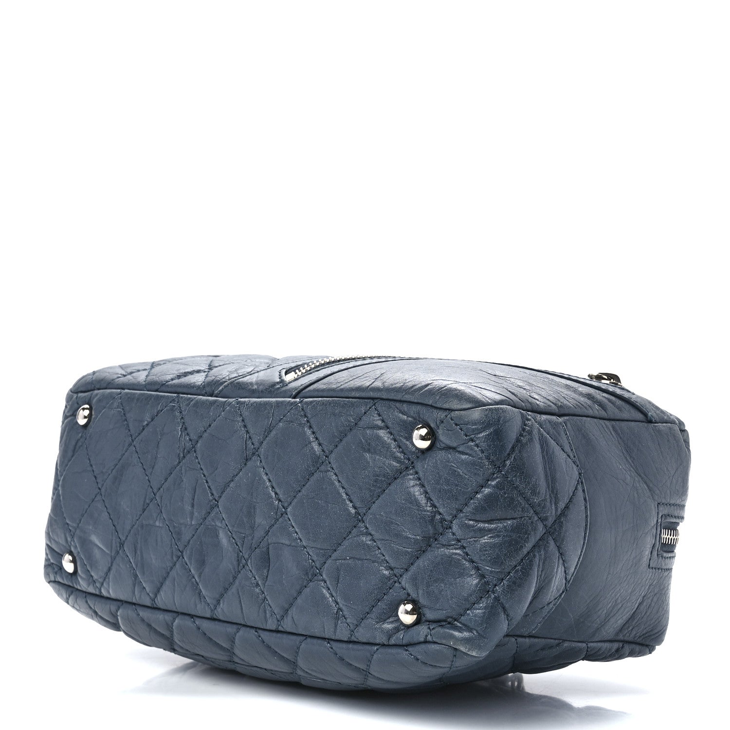 Chanel Aged Calfskin Quilted Cotton Club Bowler Blue 9 of 11