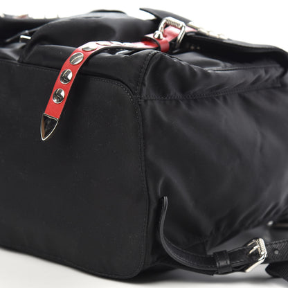 Prada Nylon New Vela Studded Backpack Black Fuoco 8 of 8