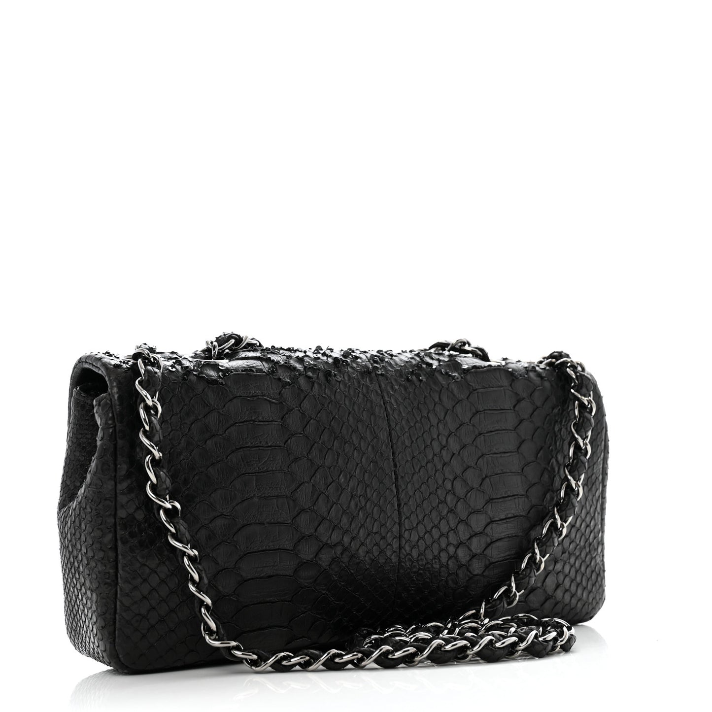 Metallic Snakeskin Sequin Flap Black