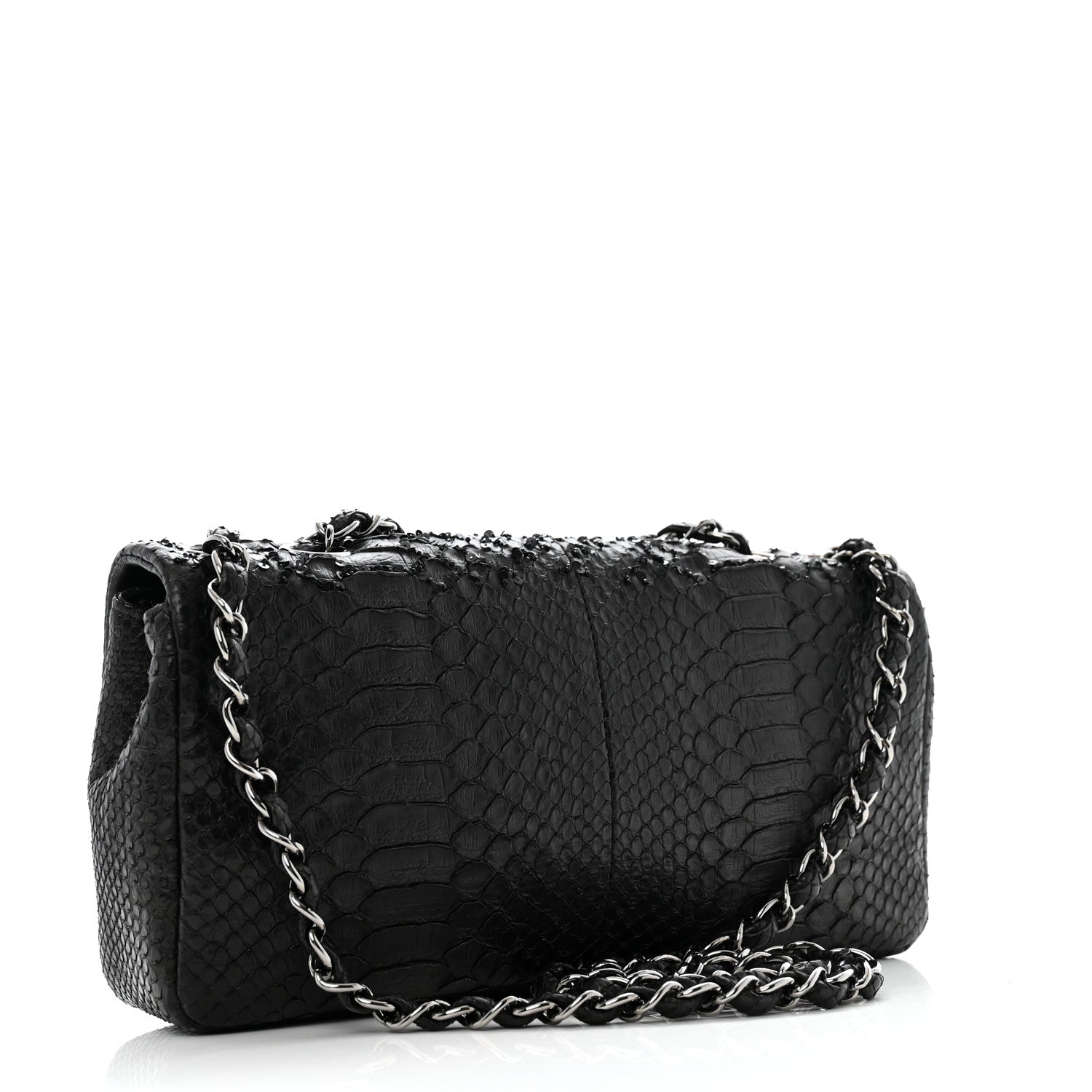 Chanel Metallic Snakeskin Sequin Flap Black 3 of 14