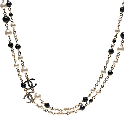 Chanel Pearl Bead Crystal CC Long Necklace Black Gold 1 of 6