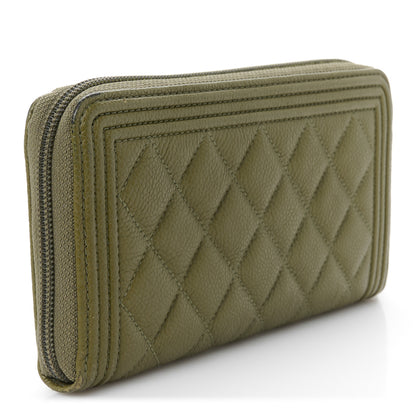Chanel Caviar Quilted Boy Long Zip Around Wallet Khaki 3 of 9