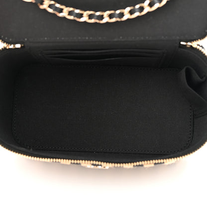Chanel Raffia Jute Striped Small Vanity Case With Chain Black Beige 5 of 11
