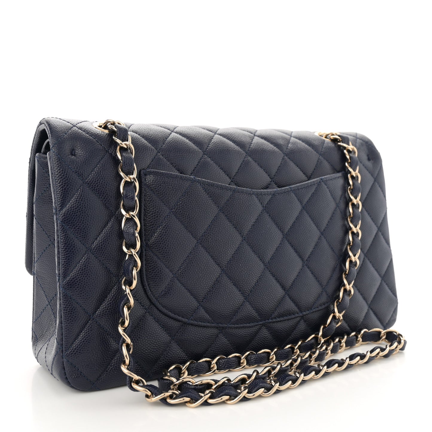 Caviar Quilted Medium Double Flap Dark Blue