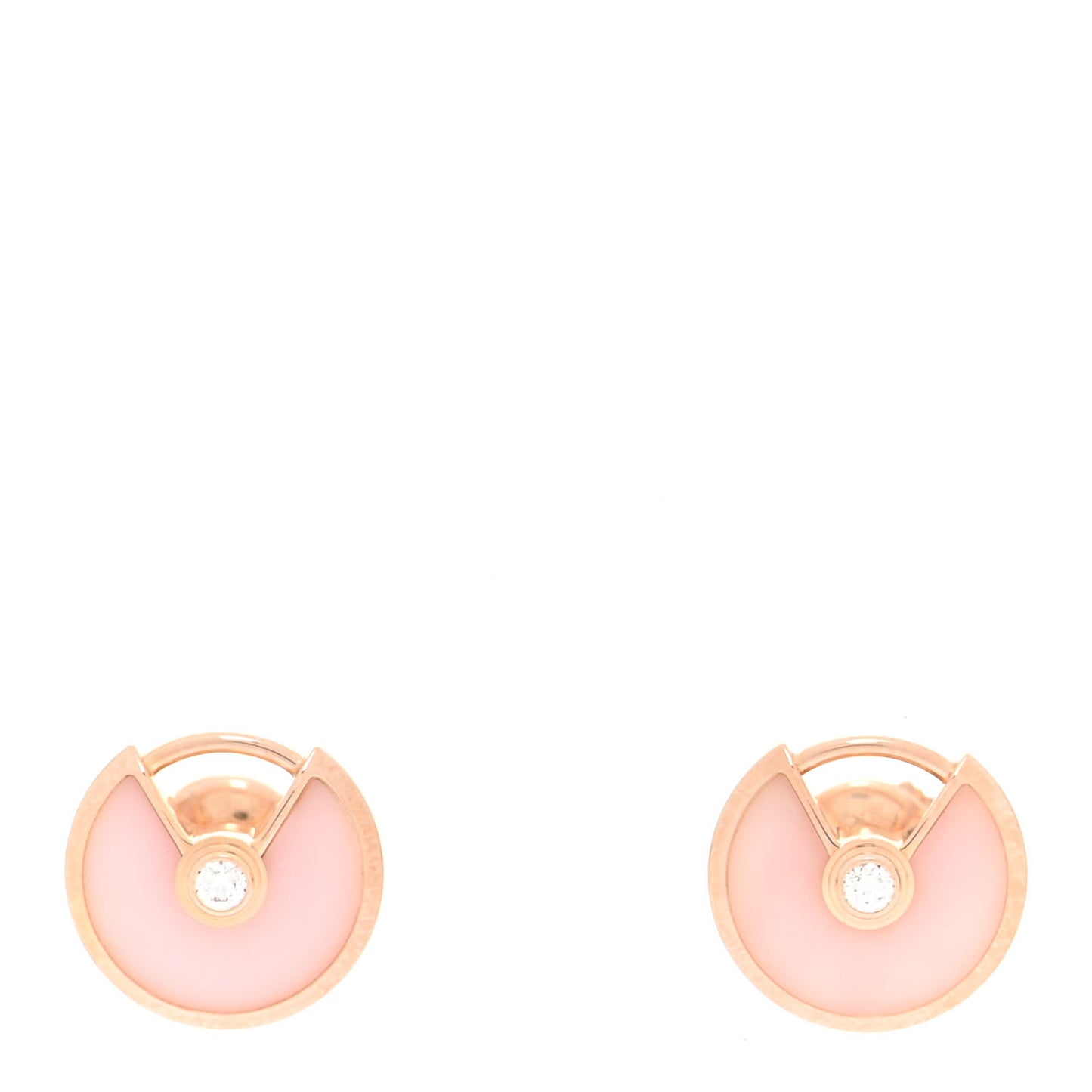 18K Pink Gold Diamond Pink Opal Amulette de Cartier Earrings