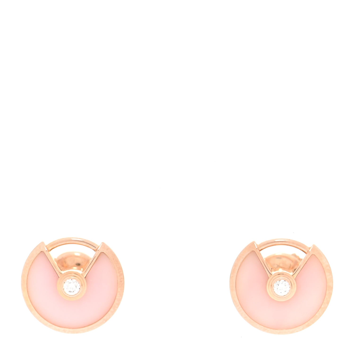 Cartier 18K Pink Gold Diamond Pink Opal Amulette de Cartier Earrings 1 of 7