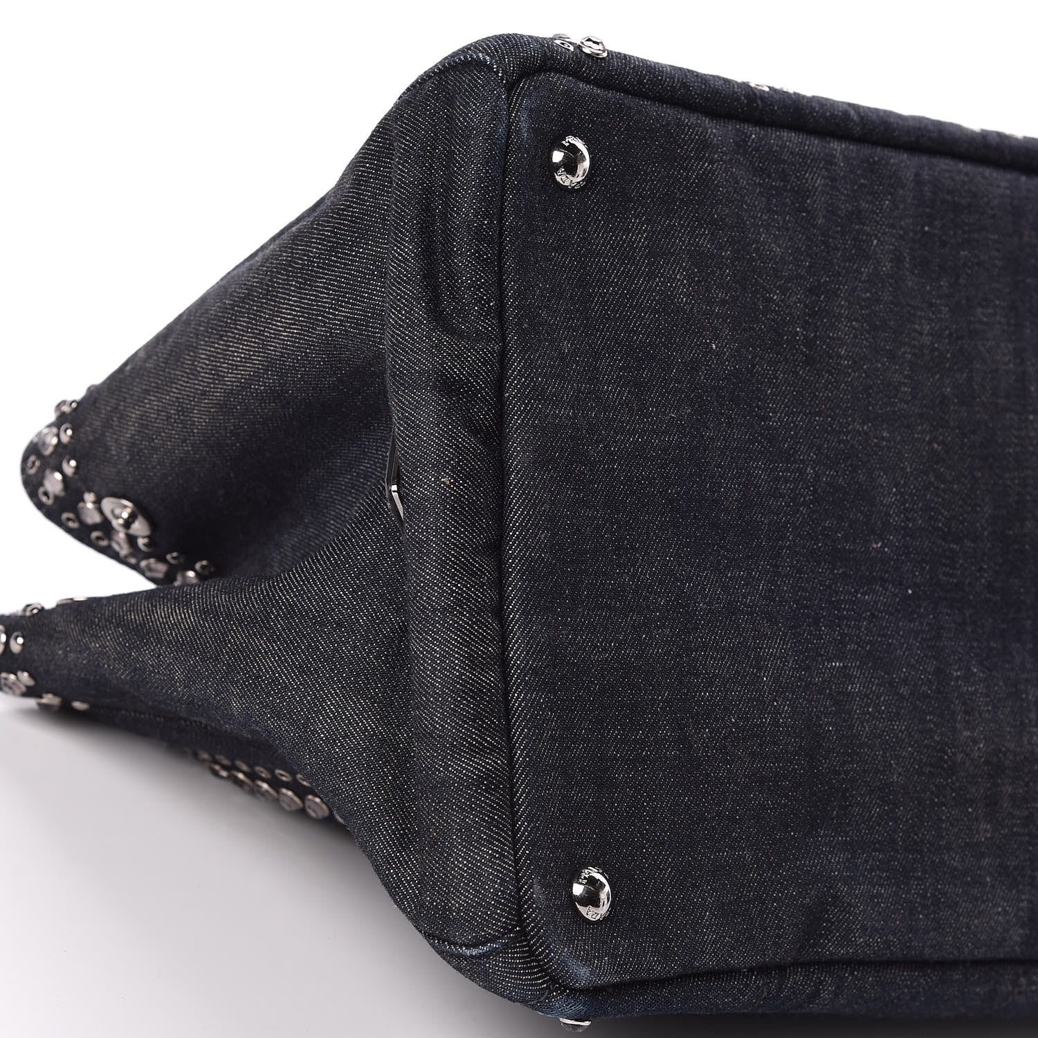 Prada Denim Crystal Studded Canapa Tote Black 7 of 11