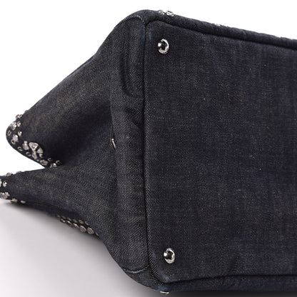 Prada Denim Crystal Studded Canapa Tote Black 7 of 11