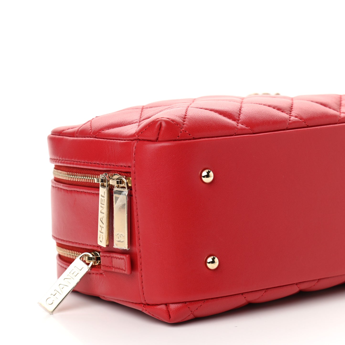 Lambskin Quilted Small Trendy CC Bowling Bag Red