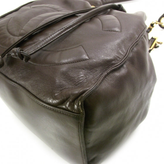 Lambskin CC Drawstring Shoulder Bag Brown