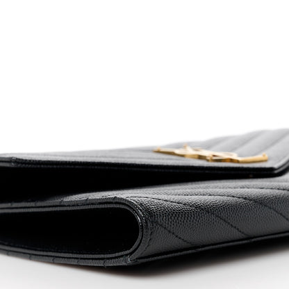 Saint Laurent Grain De Poudre Matelasse Chevron Monogram Envelope Clutch Black 9 of 11