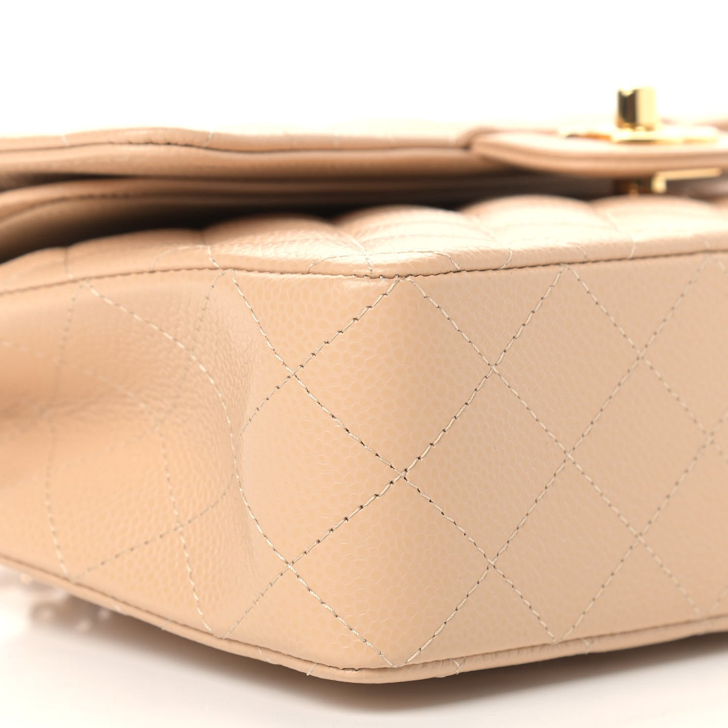 Caviar Quilted Small Double Flap Beige