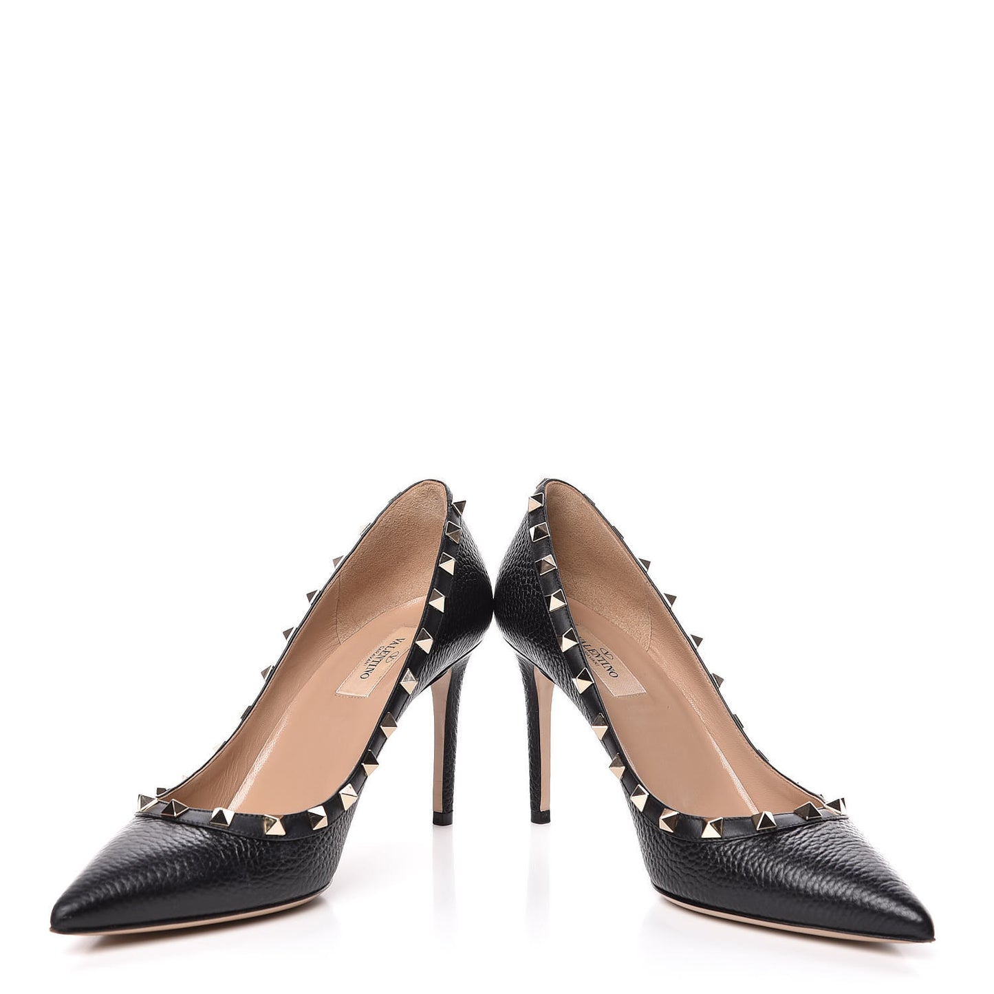 Pebbled Calfskin Rockstud 85mm Pumps 39.5 Black