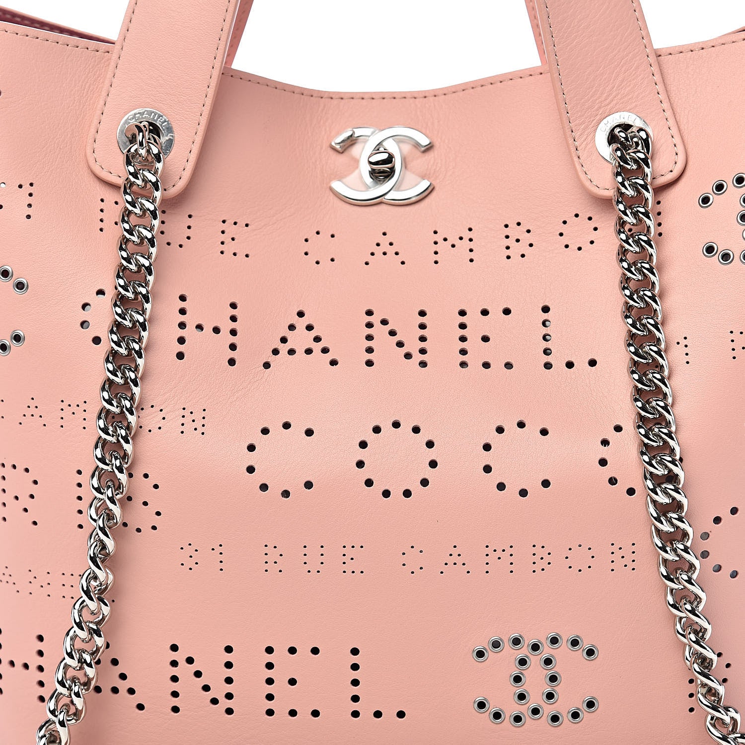 Chanel Calfskin Tweed Small Logo Eyelets Shopping Tote Pink 10 of 10