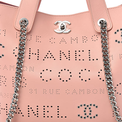 Chanel Calfskin Tweed Small Logo Eyelets Shopping Tote Pink 10 of 10