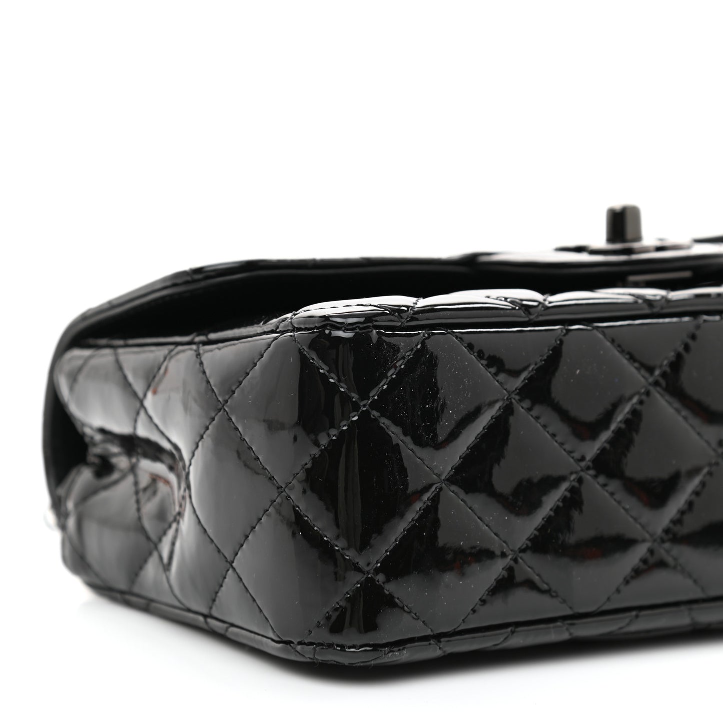 Patent Calfskin Quilted Mini Rectangular Flap So Black