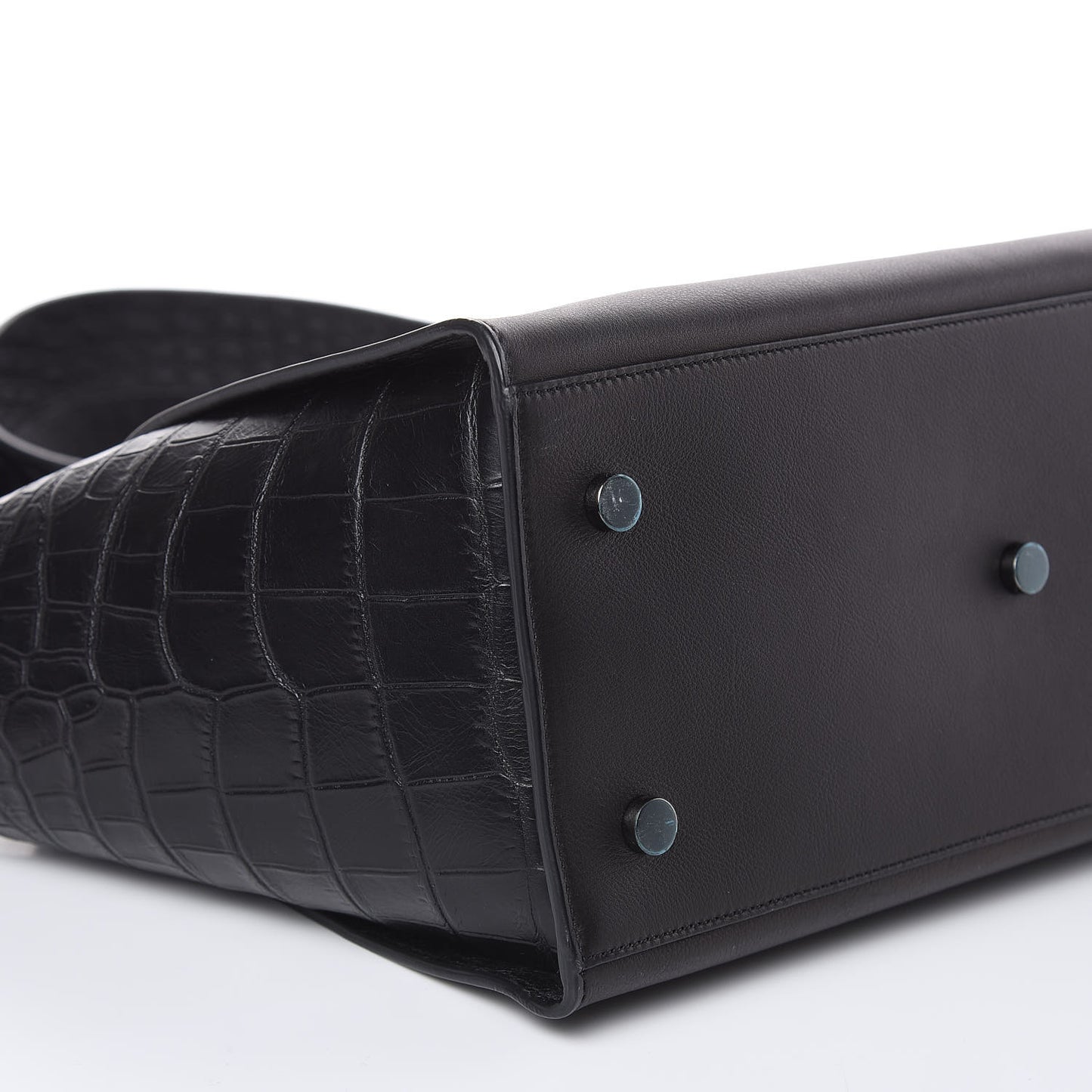 Smooth Calfskin Crocodile Embossed Small Monogram Downtown Cabas Black
