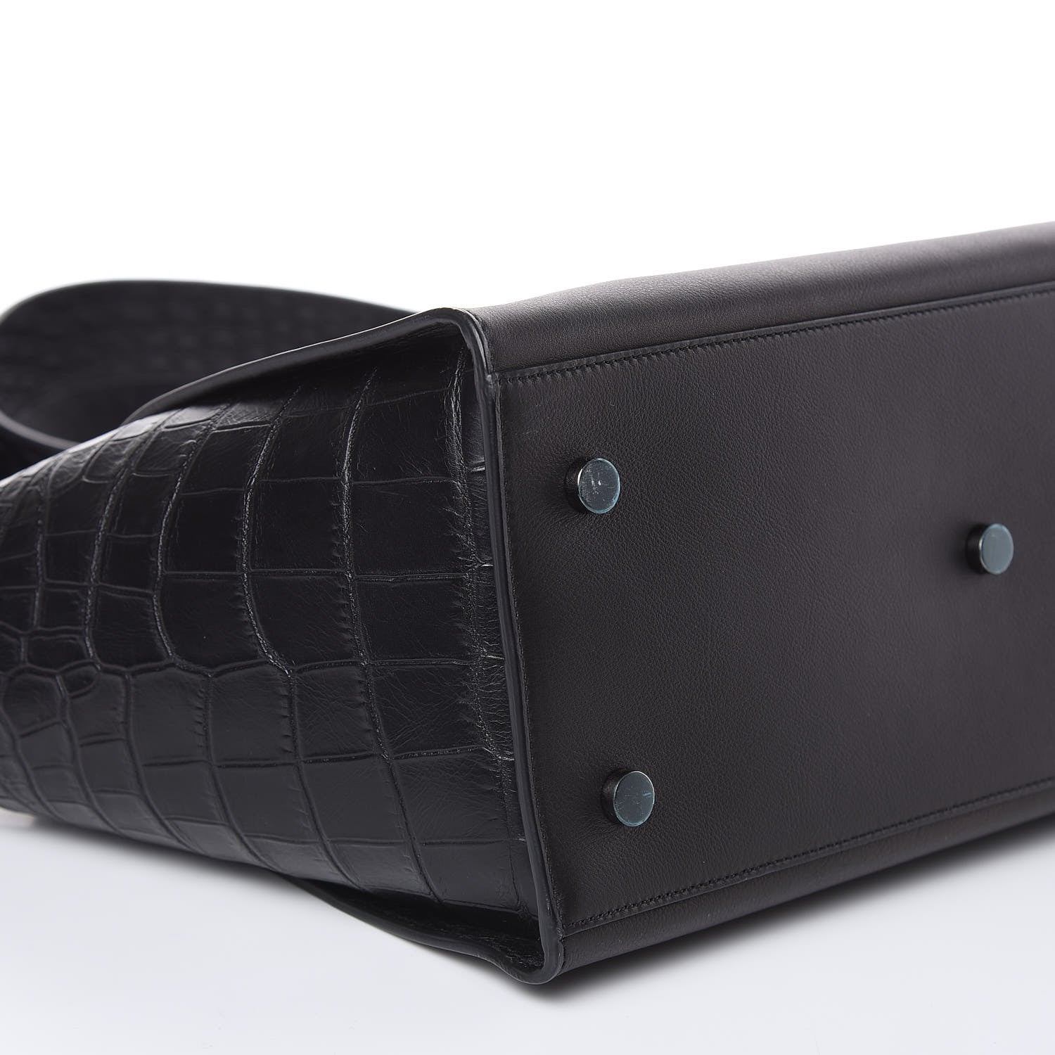 Saint Laurent Smooth Calfskin Crocodile Embossed Small Monogram Downtown Cabas Black 8 of 9