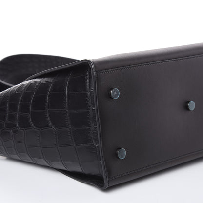 Saint Laurent Smooth Calfskin Crocodile Embossed Small Monogram Downtown Cabas Black 8 of 9
