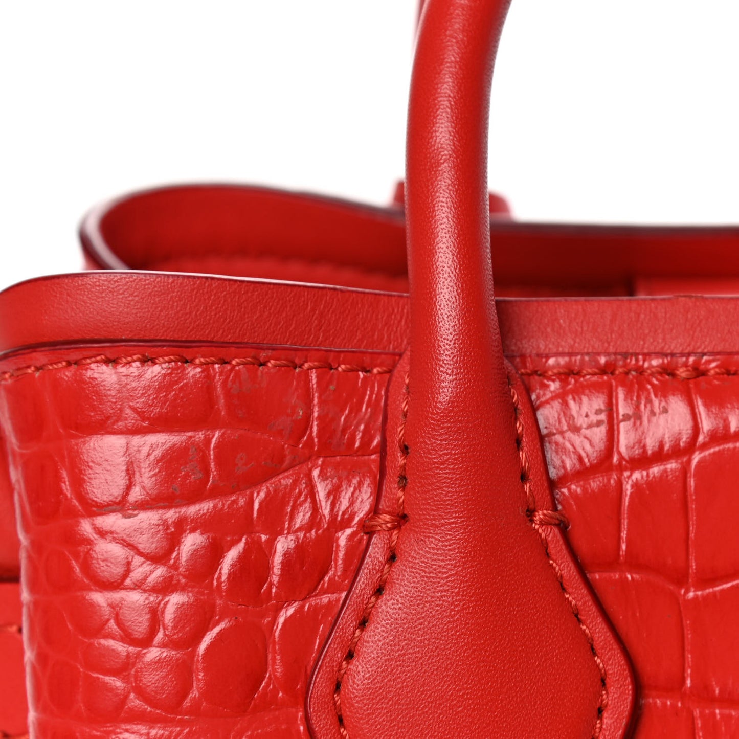 Calfskin Crocodile Embossed Mini Neo Milla Tote Ruby Red
