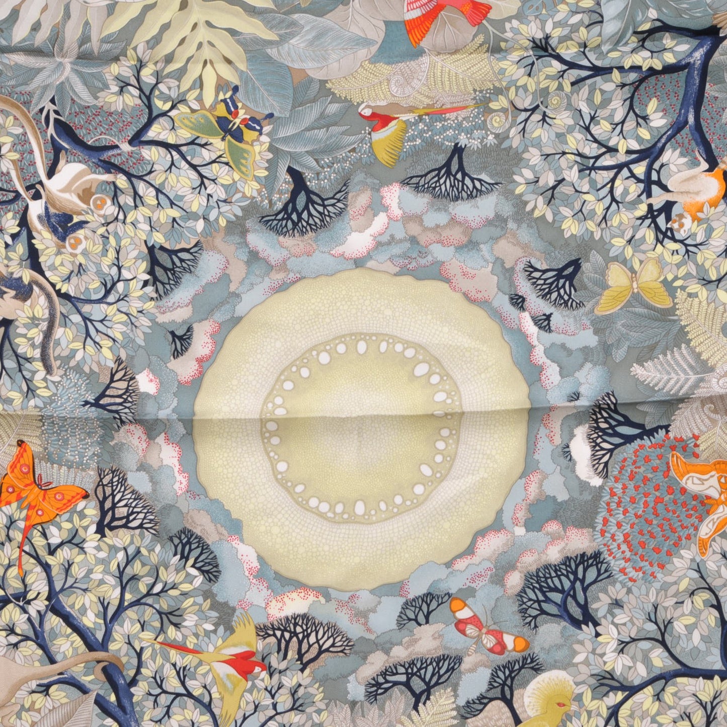Silk Au Coeur de la Vie Scarf 90 Mastic Gris Bleuete Rouge