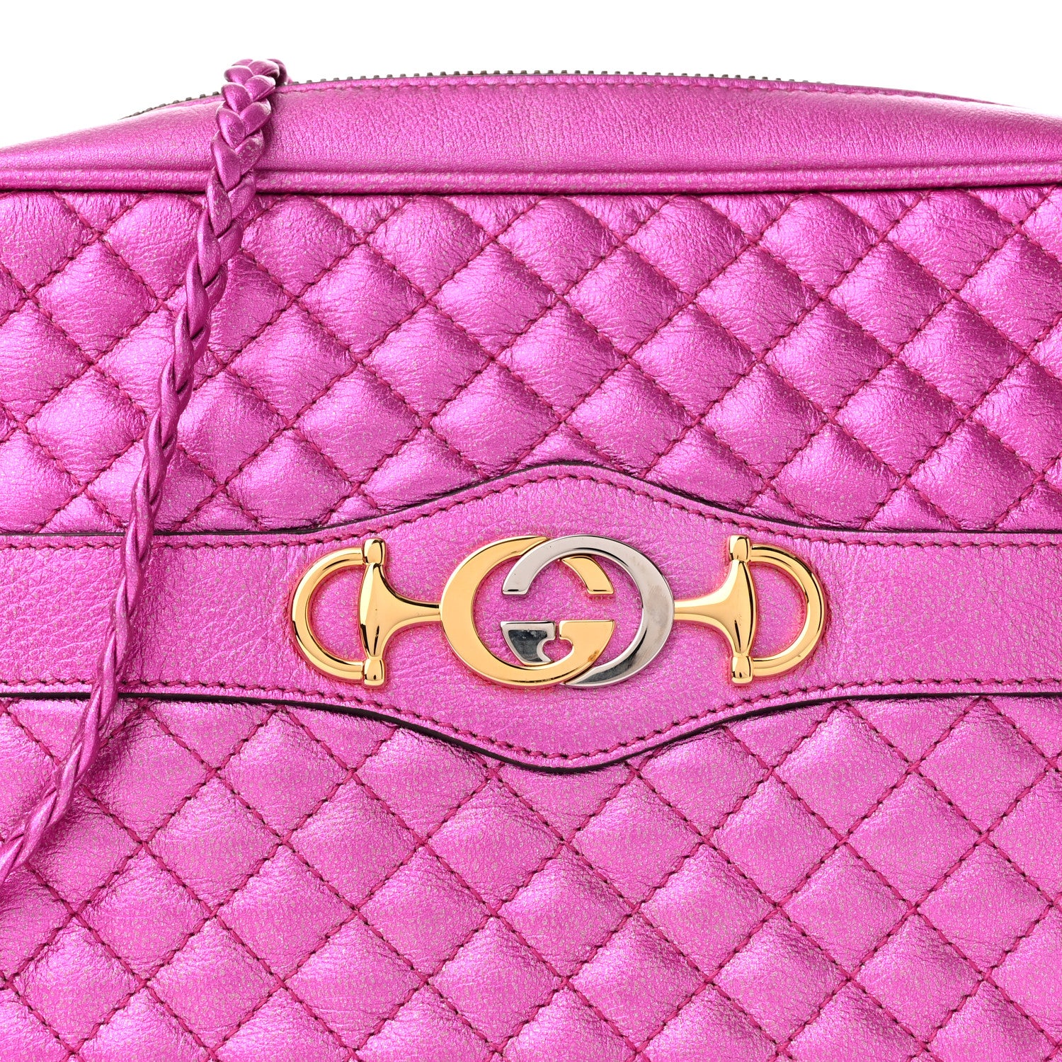 Gucci Laminated Nappa Trapuntata Small Zumi Shoulder Bag Fuxia 8 of 10