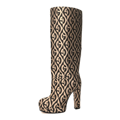 Gucci Fabric G Rhombus Print Platform Boots 37.5 Beige Cocoa 1 of 8