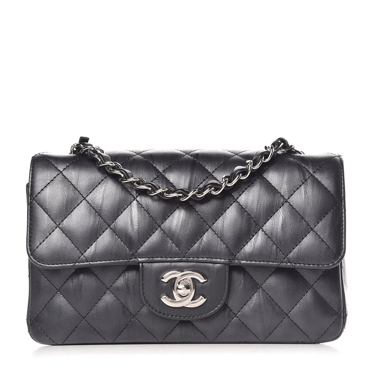 Chanel Iridescent Calfskin Quilted Mini Rectangular Flap Charcoal 1 of 11
