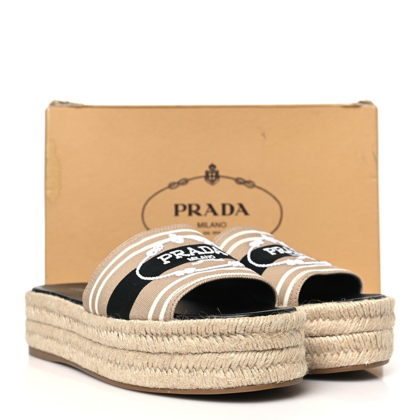 Canvas Logo Espadrilles Sandals 39 Beige Black