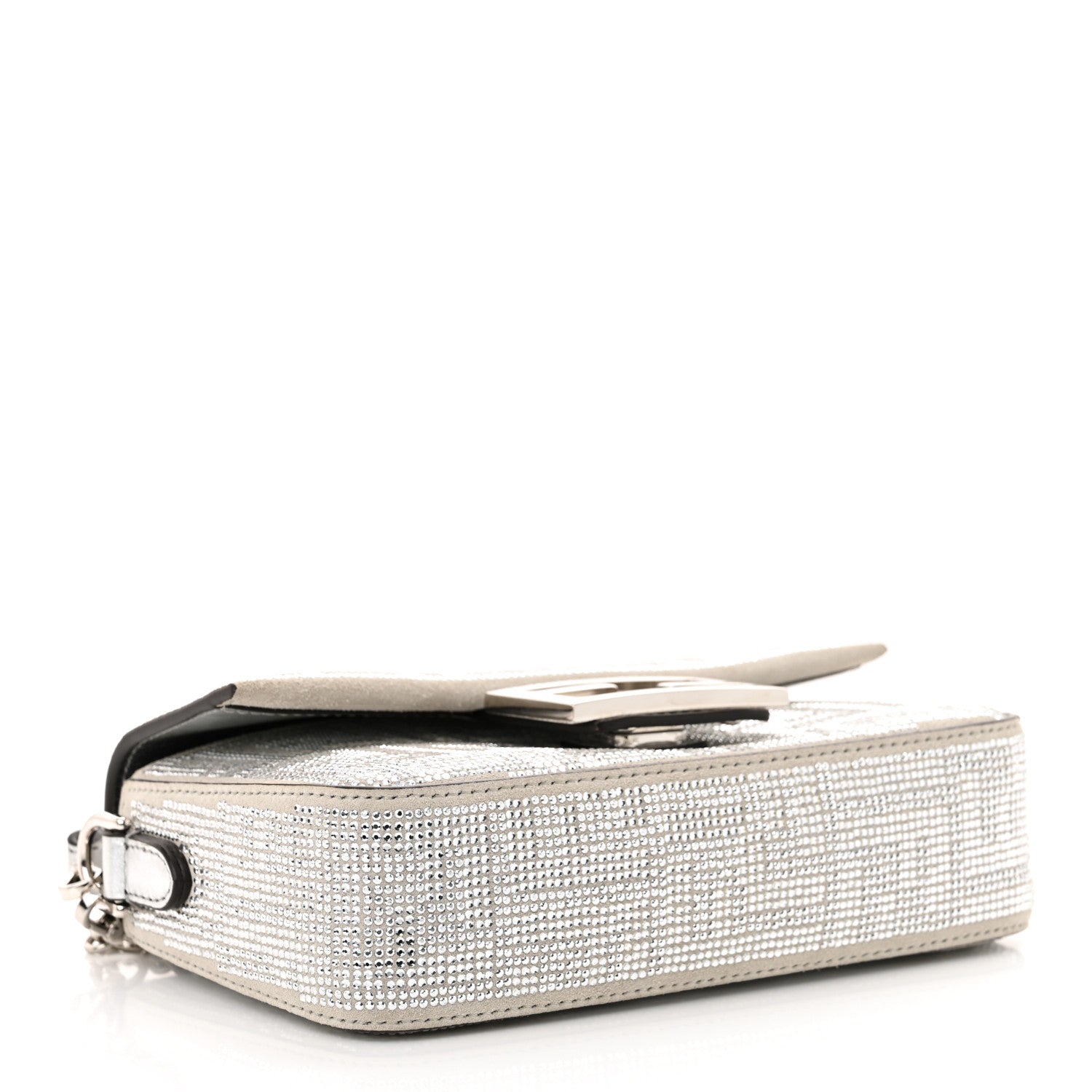 Fendi Crystal Vitello Laminato FF Mini Baguette Crystal Argento 4 of 13