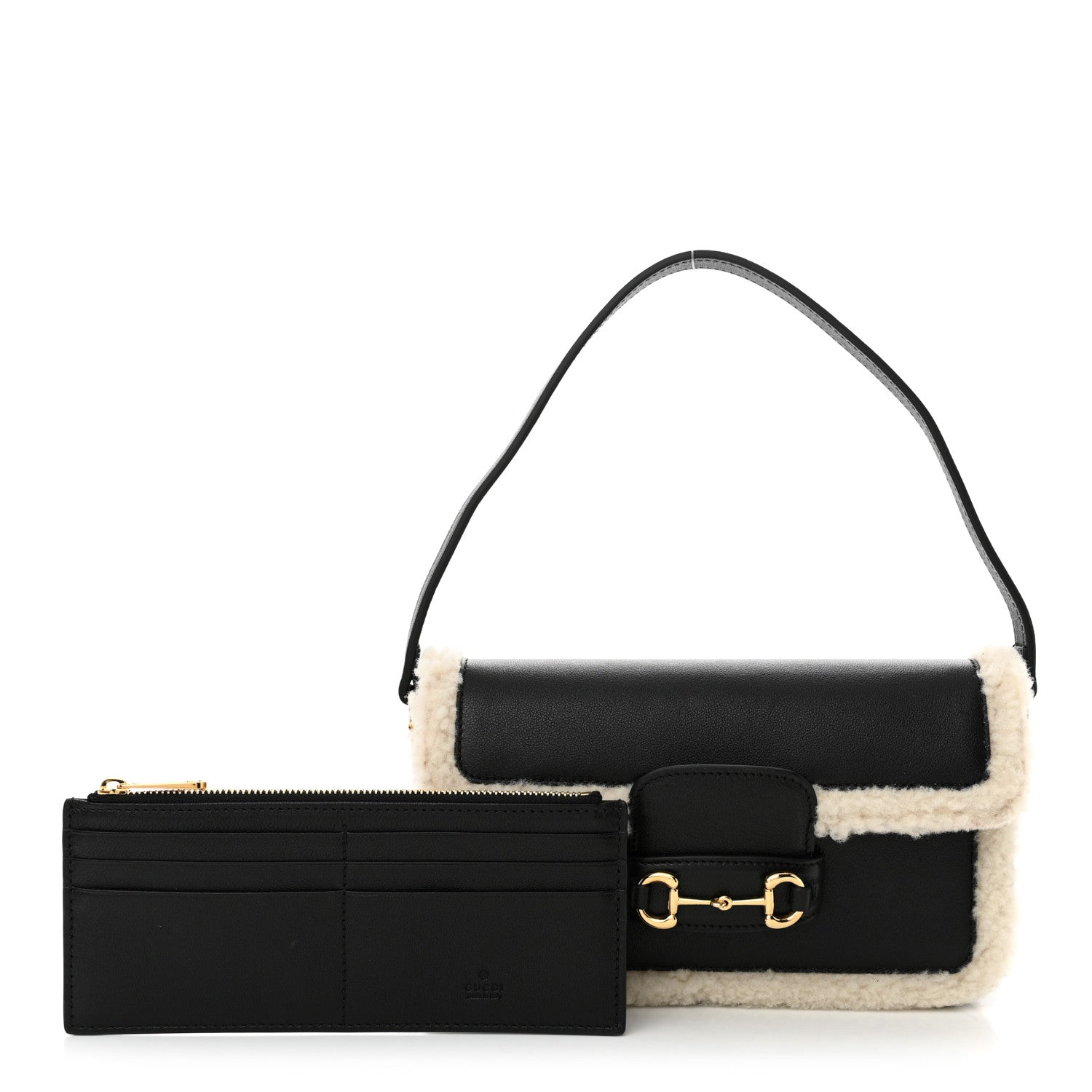 Gucci Sakai Be Green Calfskin Shearling Mini Horsebit 1955 Shoulder Bag Black 3 of 11