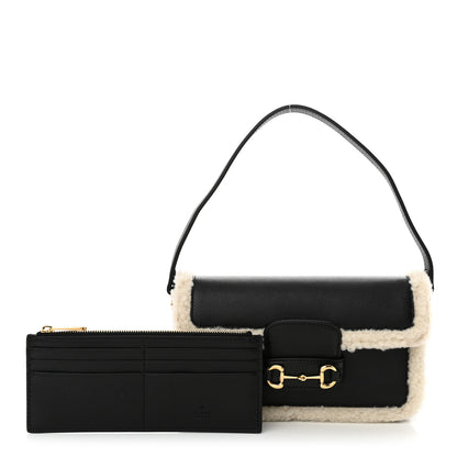 Gucci Sakai Be Green Calfskin Shearling Mini Horsebit 1955 Shoulder Bag Black 3 of 11