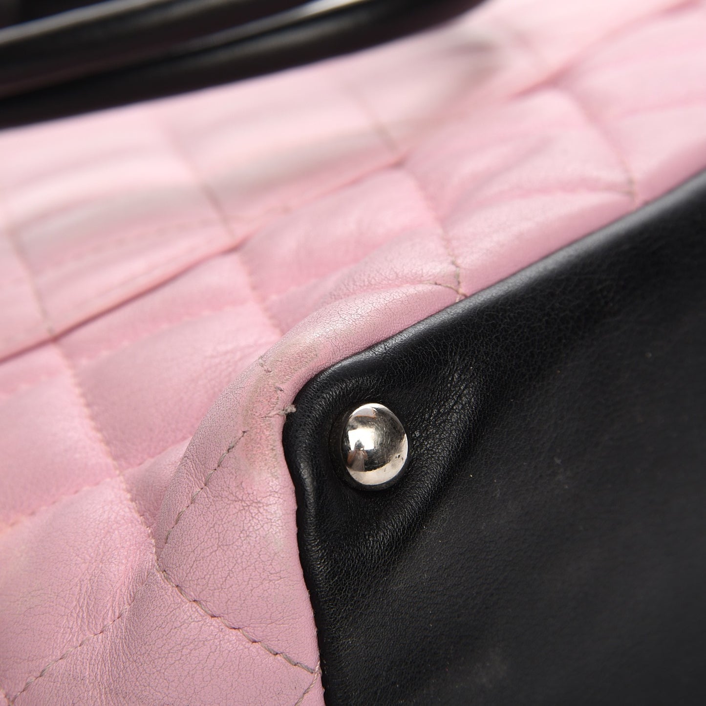Calfskin Quilted Medium Cambon Tote Pink Black