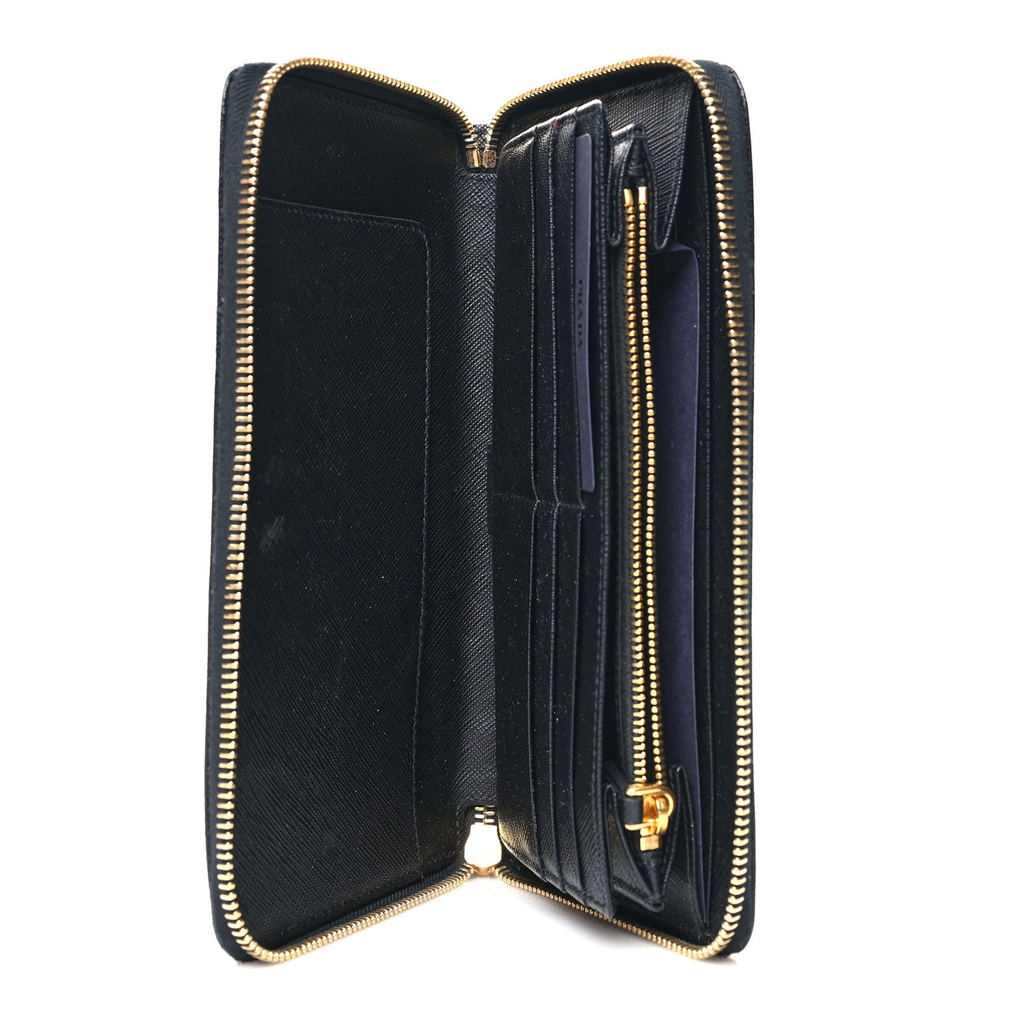 Saffiano Metal Large Zip Around Travel Wallet Black