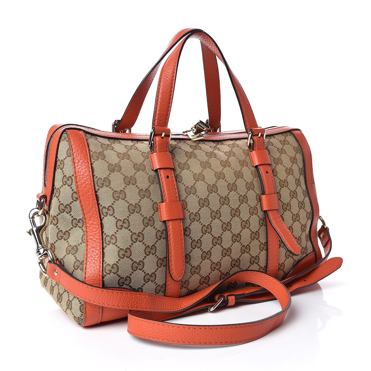 Gucci Monogram Cellarius Calfskin Large Boston Beige Ebony New Dark Orange 4 of 15