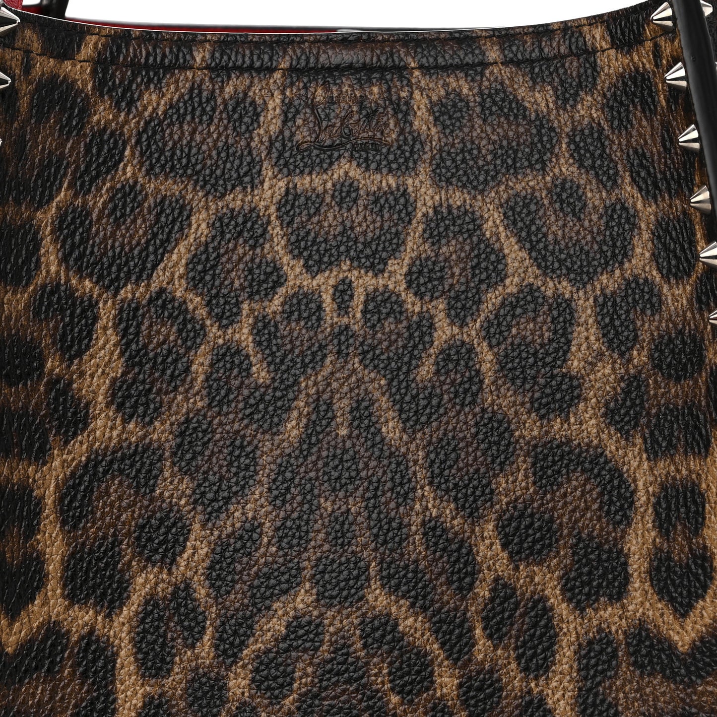 Calfskin Empire Leopard Print Spiked Large Cabarock Shopper Tote Brown