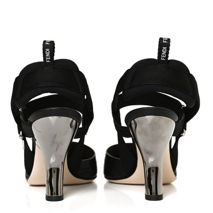 Fendi FF Perforated Calfskin Slingback Mid-Heel Pumps 38 Black 6 of 10