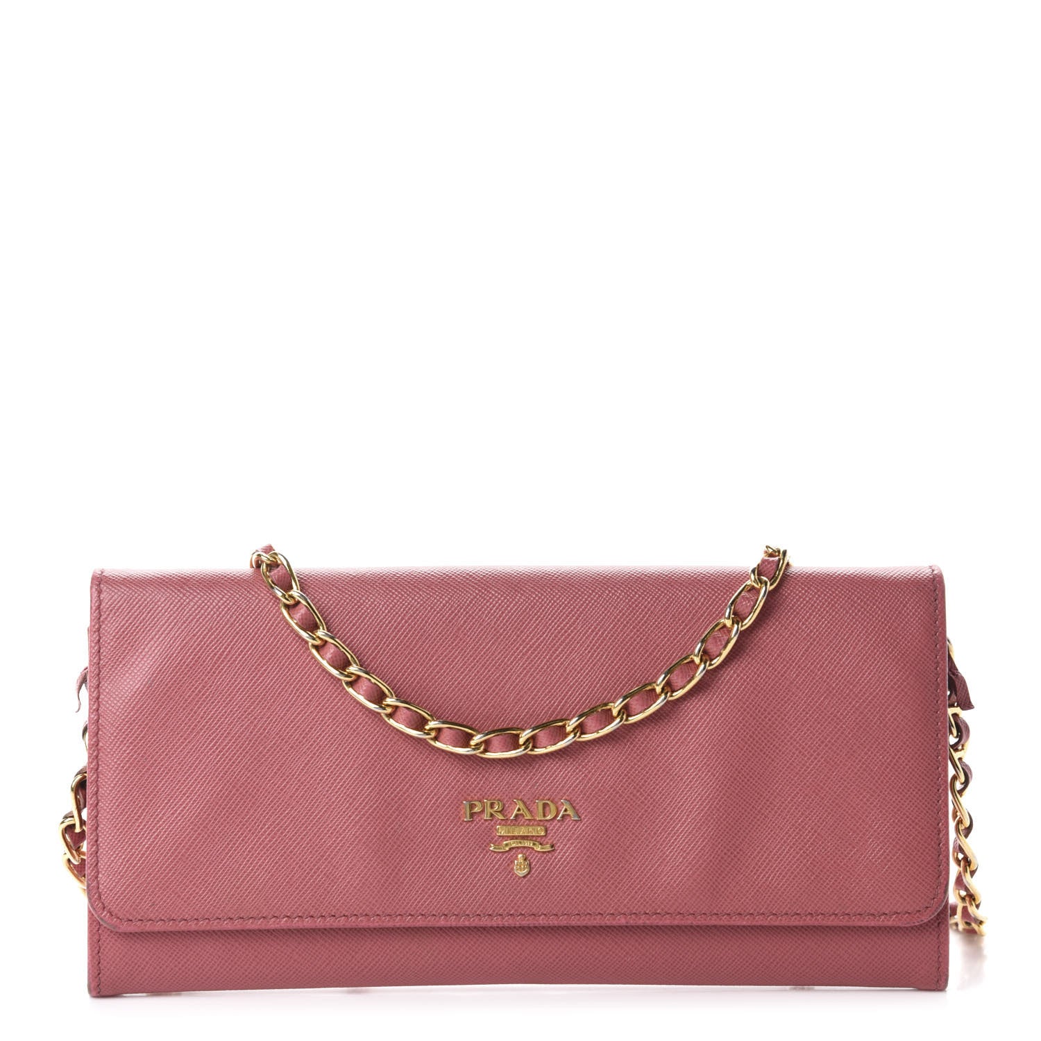 Prada Saffiano Metal Oro Chain Wallet Peonia 1 of 12