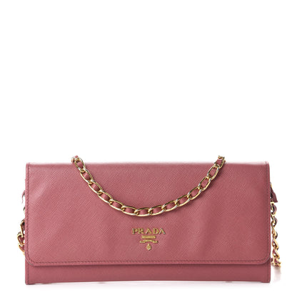 Prada Saffiano Metal Oro Chain Wallet Peonia 1 of 12