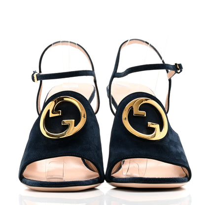 Gucci Suede Blondie 100mm Slingback Sandals 39 Navy 2 of 11