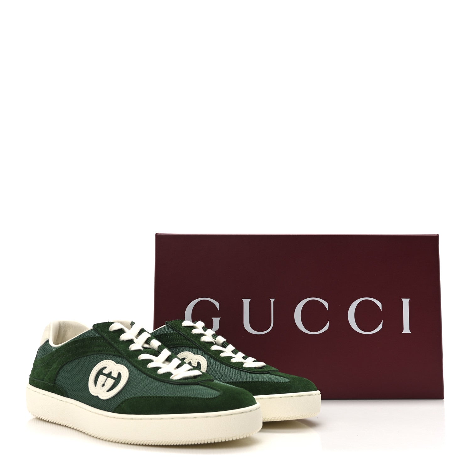 Gucci Suede Nylon Mens G75 Sneaker 8 New Shamarock Emerald Off White 9 of 9