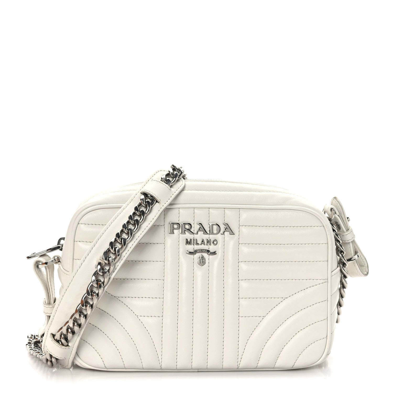 Prada Soft Calfskin Diagramme Crossbody Bag White 1 of 8