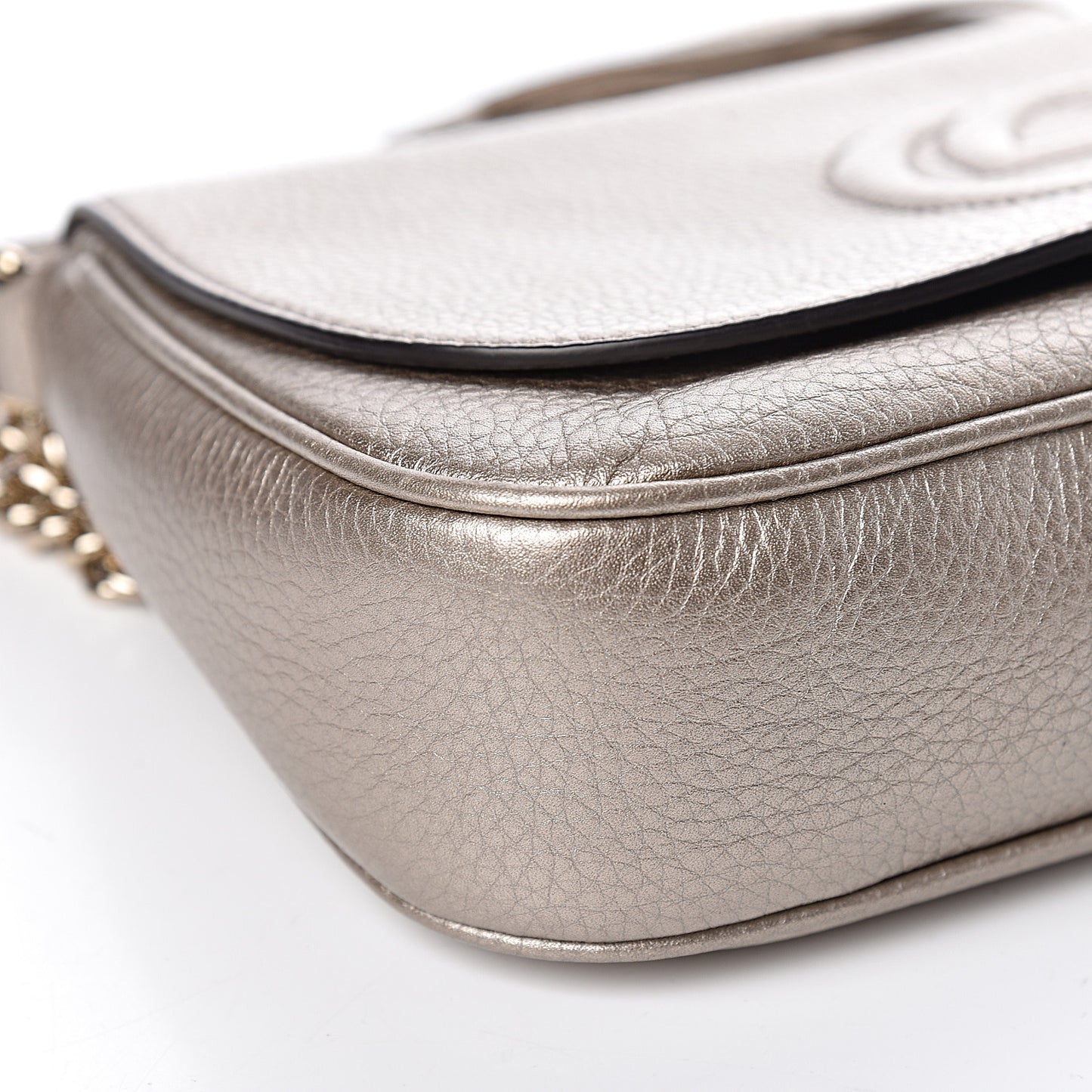 Metallic Pebbled Calfskin Medium Soho Flap Crossbody Golden Beige