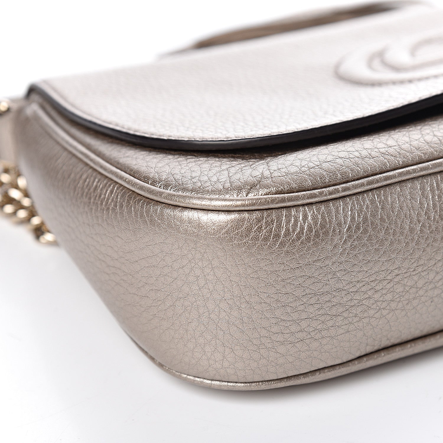 Gucci Metallic Pebbled Calfskin Medium Soho Flap Crossbody Golden Beige 10 of 11