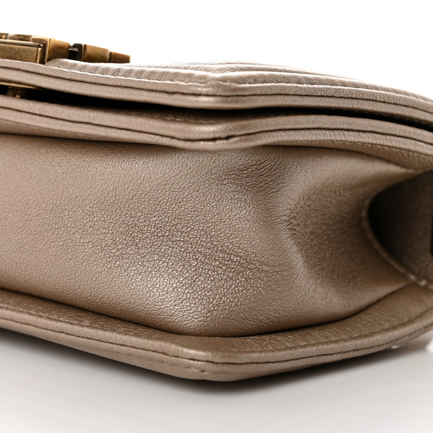 Metallic Lambskin Mini Scaled Boy Flap Gold