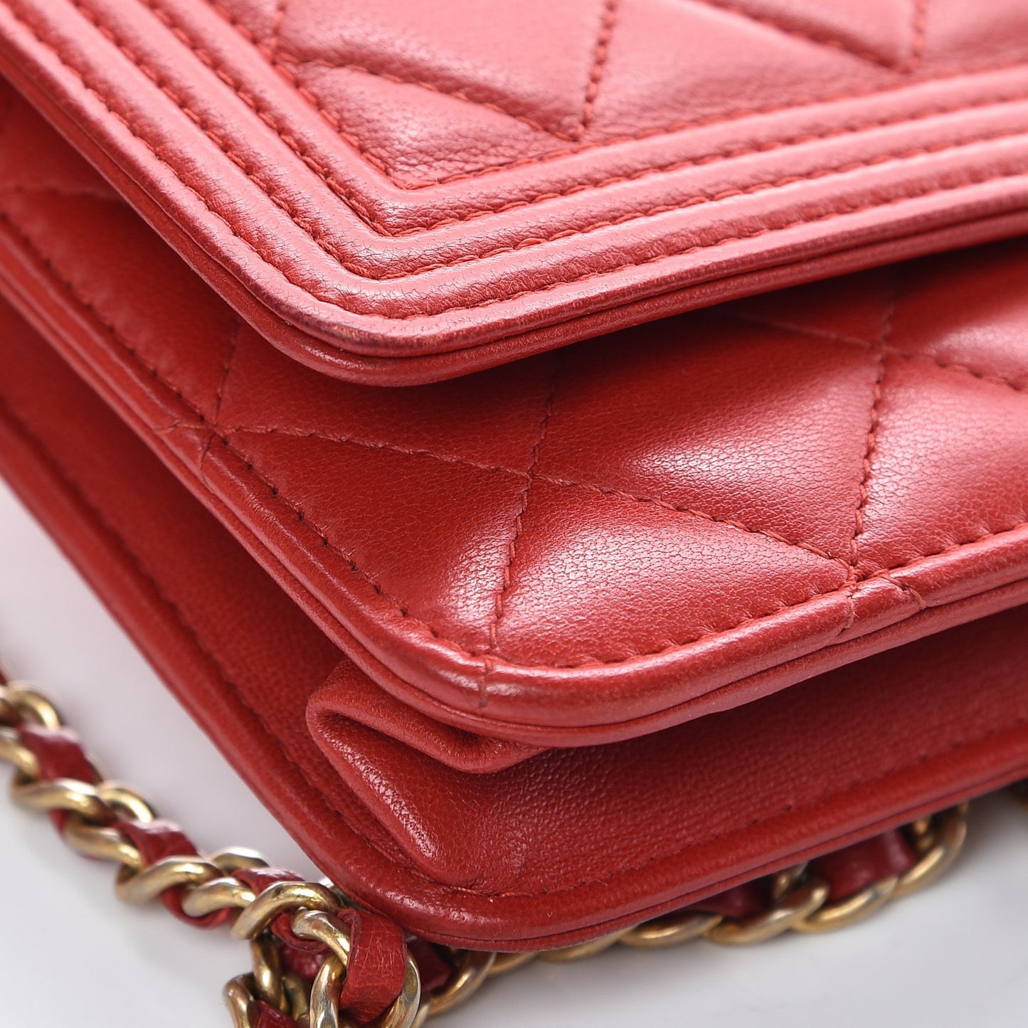 Lambskin Quilted Boy Wallet On Chain WOC Red